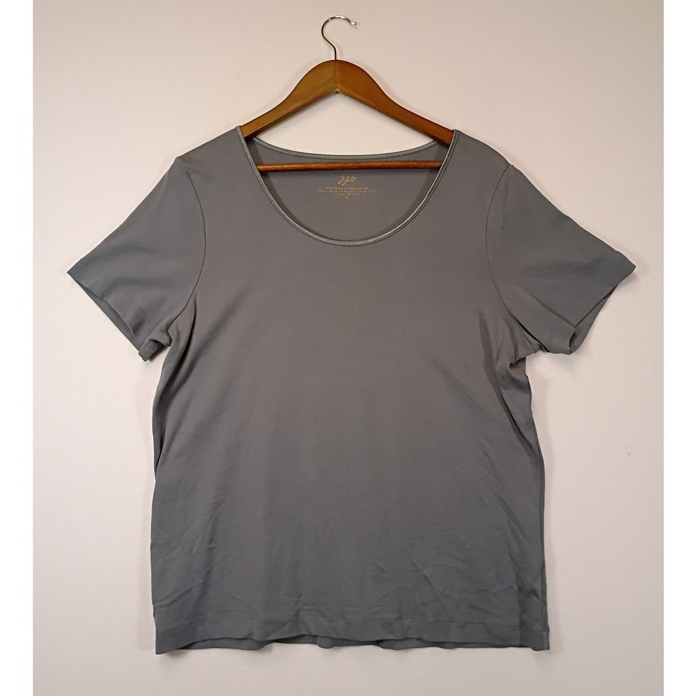 Minimalist J. Jill Women XL Blue Gray Compassion Tee Satin Trim Cotton Top